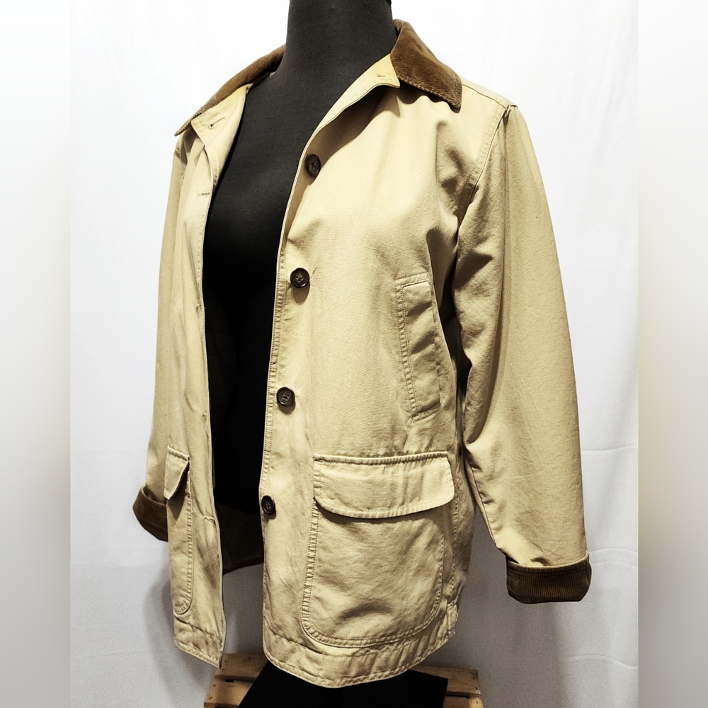 Mint 2BN cond (L) Women's L.L.Bean Lined button front jacket + cord trim accents